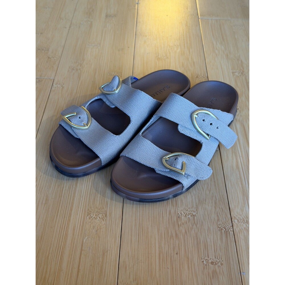 Rothy's The Buckle Slide Dune Sandals Gold Signet Buckles Women's Size 7 Slip On